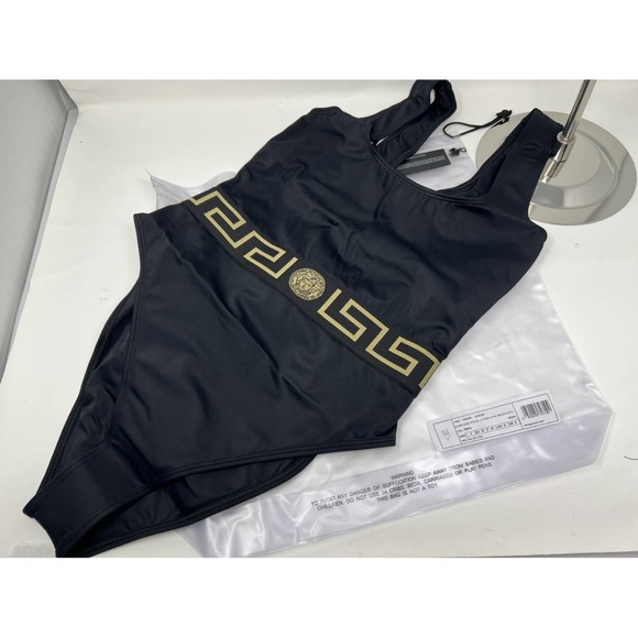 New Versace Medusa motif Greca black one piece swimsuit L - Picture 6 of 12